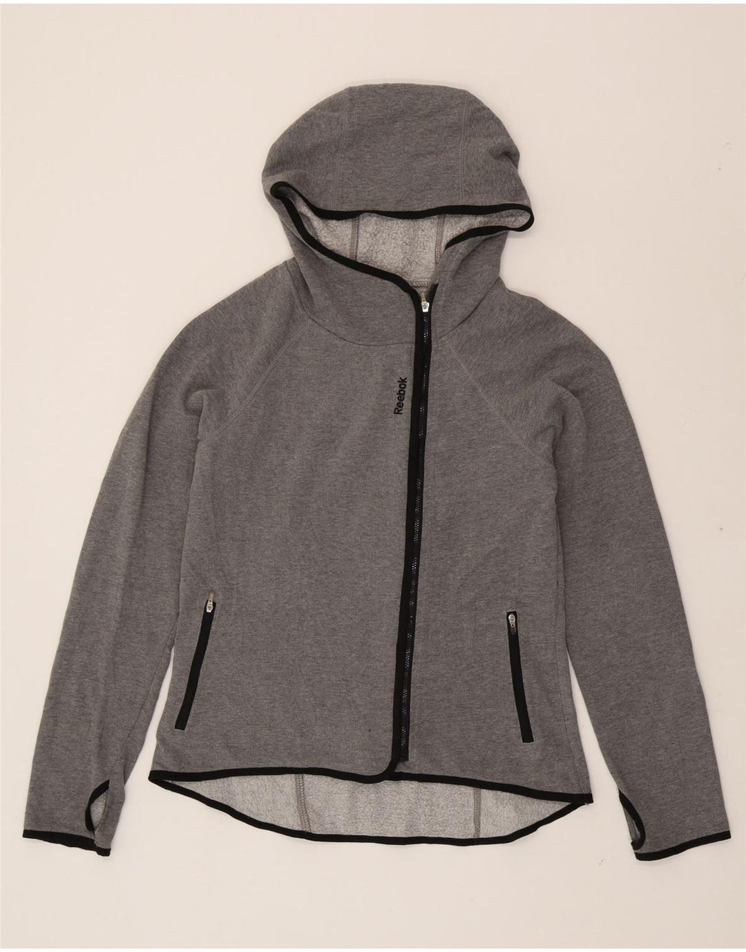 REEBOK Womens Zip Hoodie Sweater UK 6 XS Grey Cotton Vintage Reebok and Second-Hand Reebok from Messina Hembry 