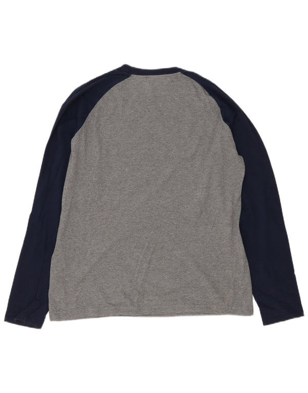 Fila Camiseta masculina gráfica manga comprida pequena cinza colorblock algodão