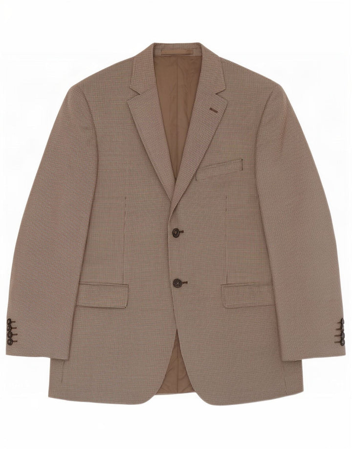 Jaqueta blazer masculina de 2 botões Marks & Spencer Reino Unido 38 Houndstooth bege médio