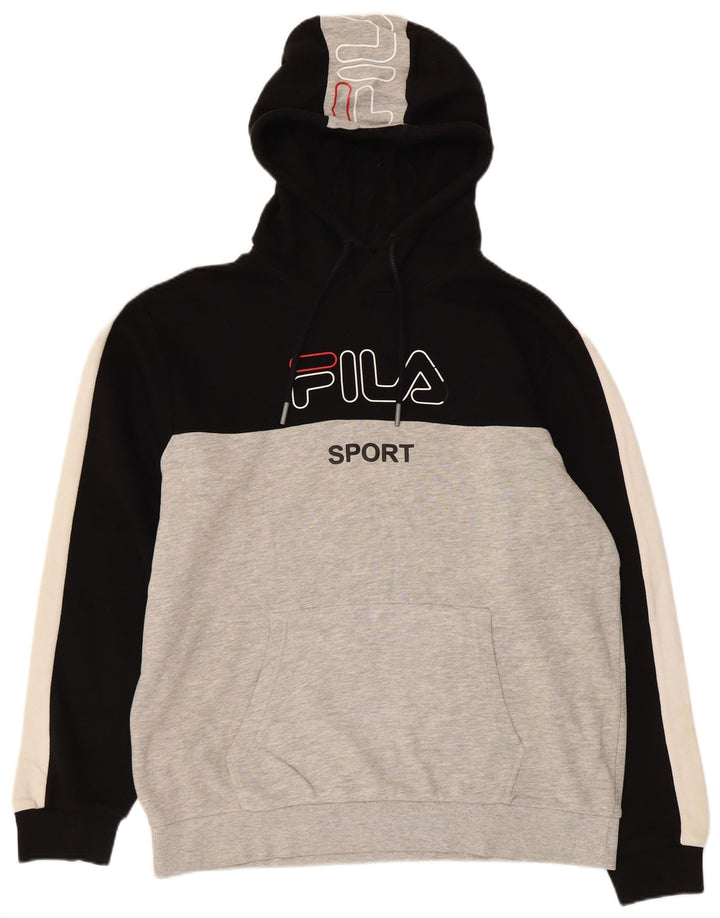 Suéter com capuz gráfico masculino Fila grande bloco cinza