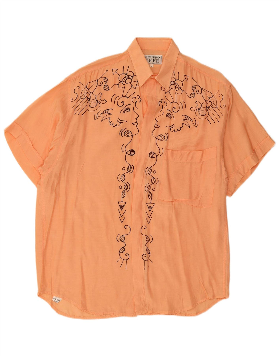 Camisa masculina VINTAGE gráfica de manga curta pequena viscose laranja