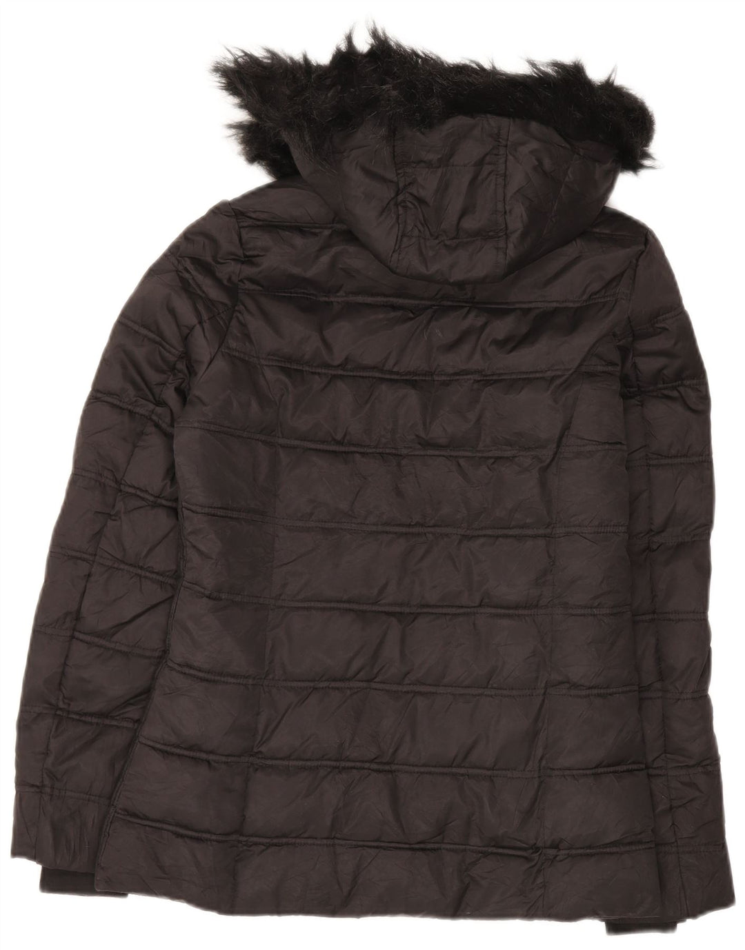 Jaqueta feminina acolchoada com capuz grande Nautica UK 10 poliéster preto pequeno