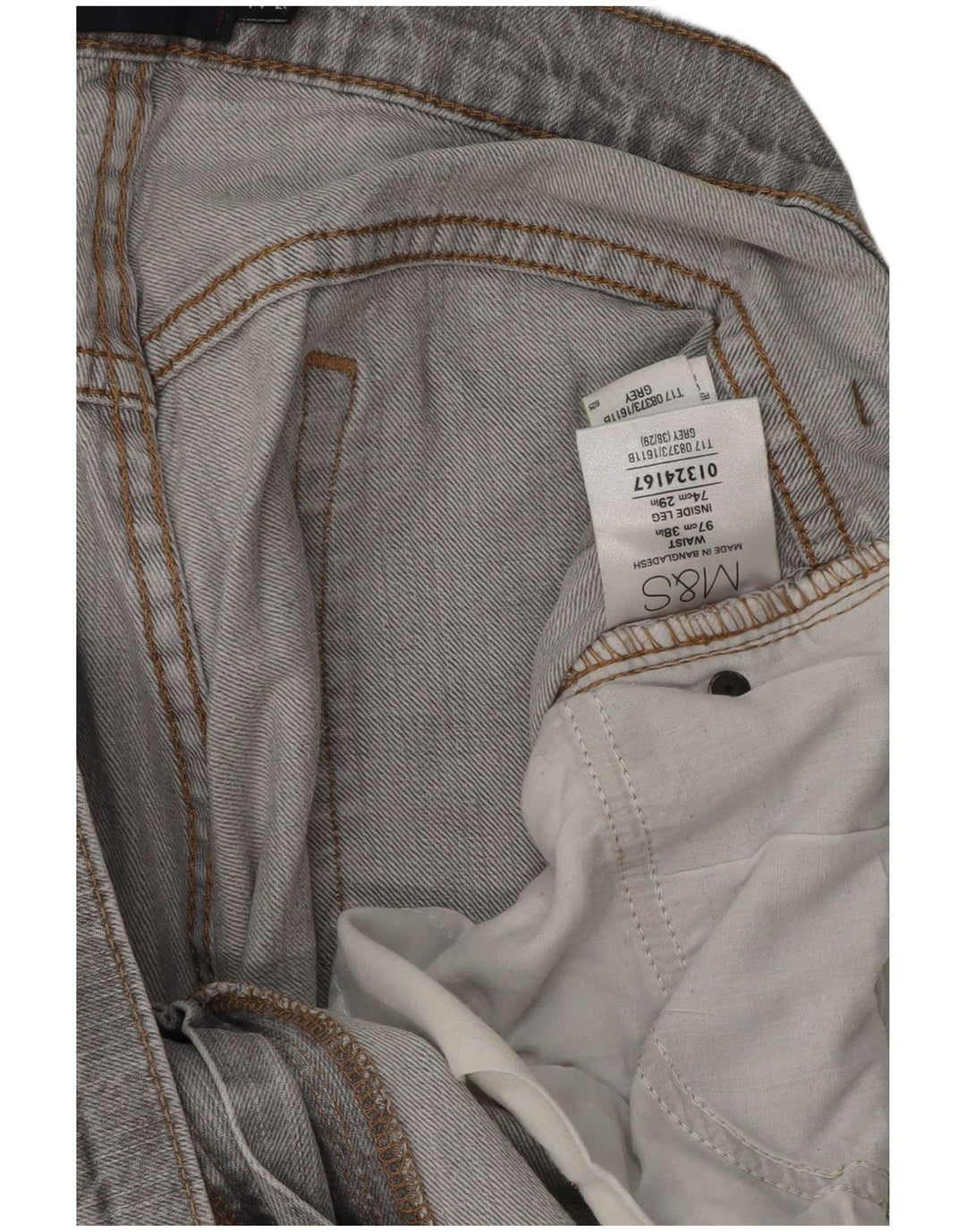Calça jeans reta masculina Marks & Spencer Blue Harbor W38 L29 algodão cinza