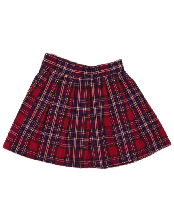 Mini saia plissada feminina vintage, poliéster xadrez vermelho pequeno W25