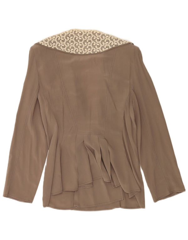 Blusa feminina Mariella Burani Reino Unido 16 grande cinza paisley