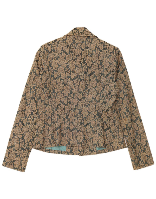 VINTAGE Womens 3 Button Blazer Jacket EU 40 Medium Brown Floral Cotton