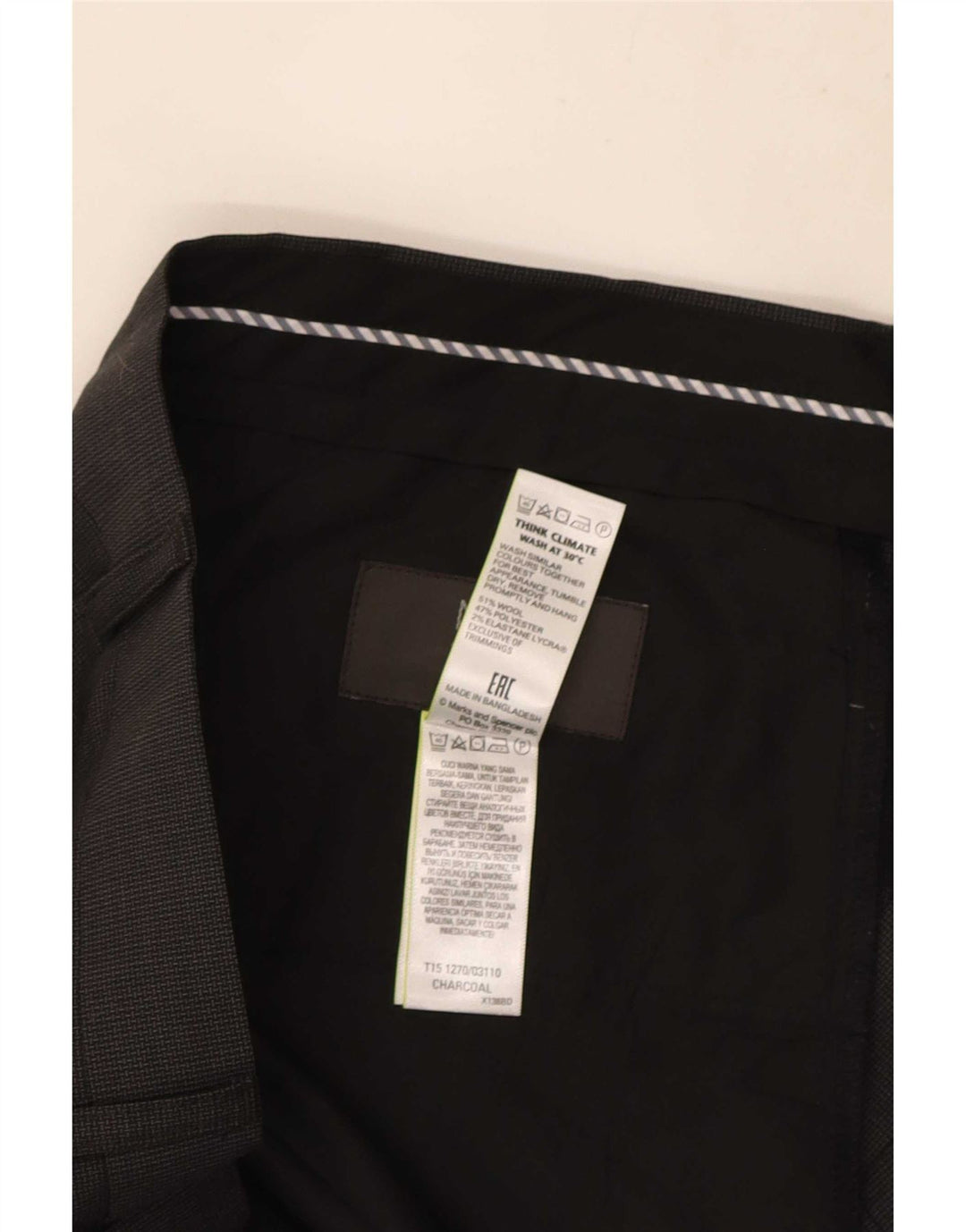 Calça masculina de ajuste regular Marks & Spencer W38 L31 lã preta