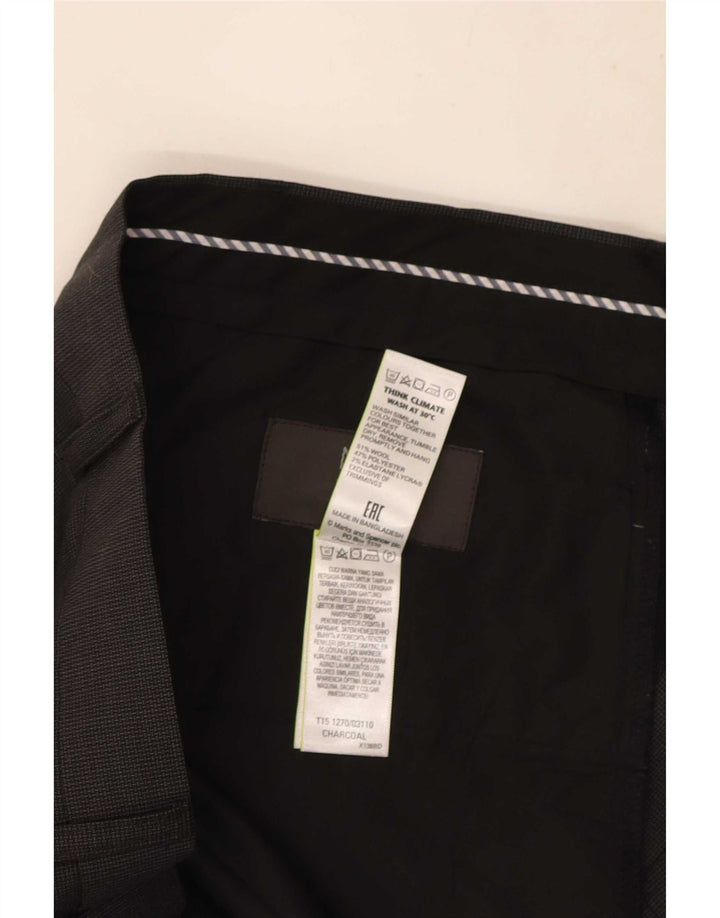 Calça masculina de ajuste regular Marks & Spencer W38 L31 lã preta