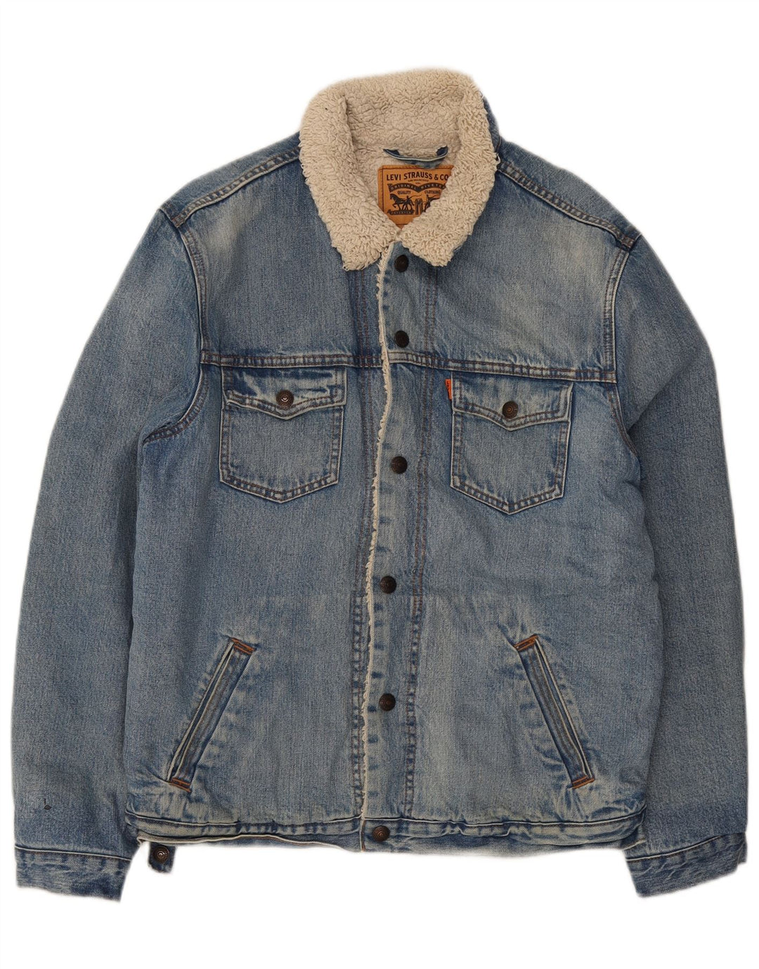 Jaqueta jeans masculina Sherpa Levi's UK 40 grande algodão azul