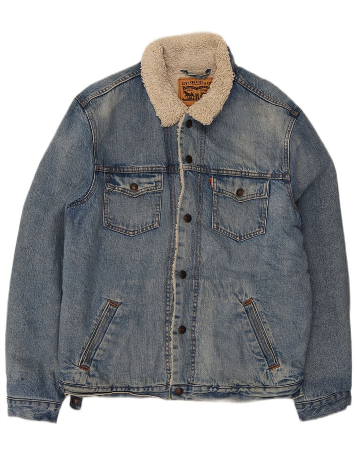 Jaqueta jeans masculina Sherpa Levi's UK 40 grande algodão azul