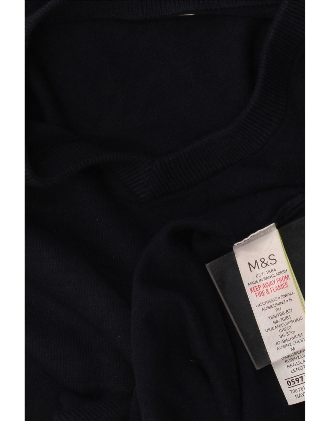 Suéter masculino MARKS & SPENCER com decote em V, médio, azul marinho, algodão