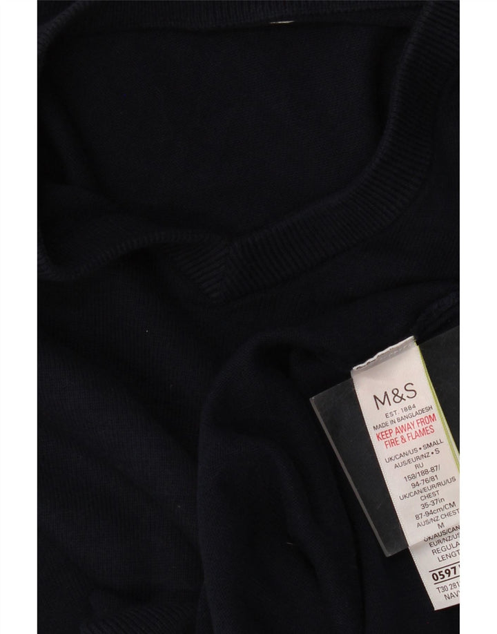 Suéter masculino MARKS & SPENCER com decote em V, médio, azul marinho, algodão