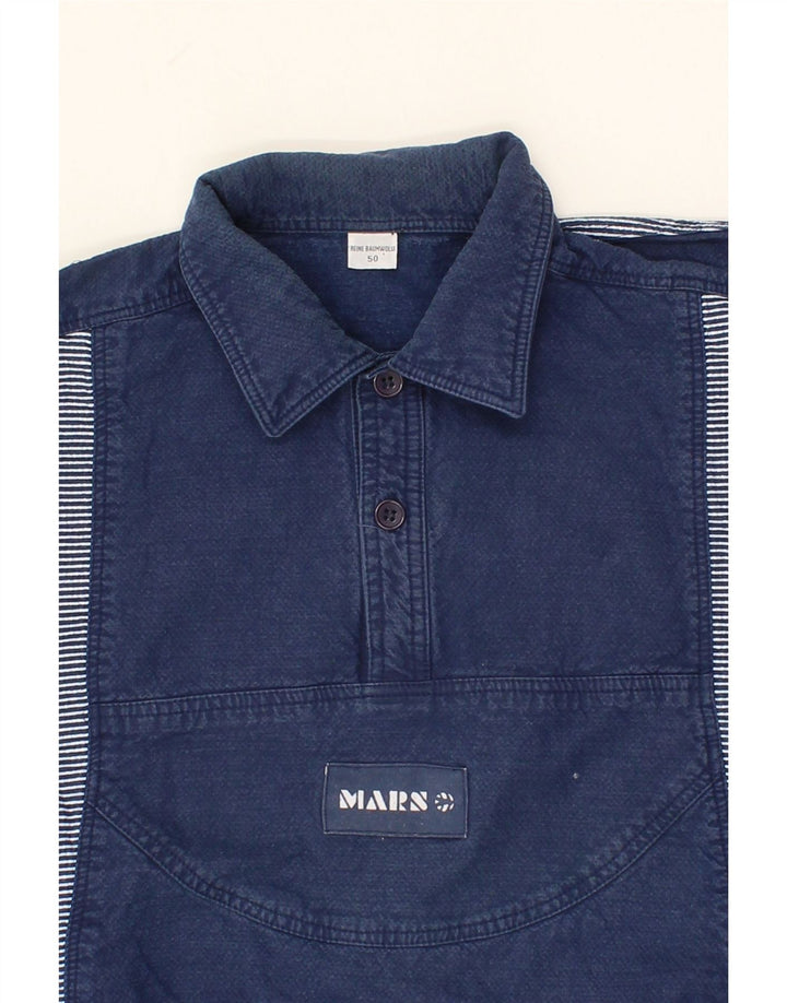 Moletom masculino VINTAGE com gola polo Jumper IT 50 médio azul marinho listrado