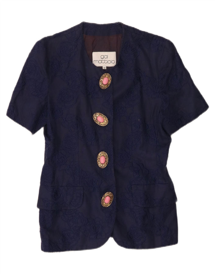Jaqueta blazer feminina de manga curta Gai Mattiolo IT 48 XL azul marinho linho