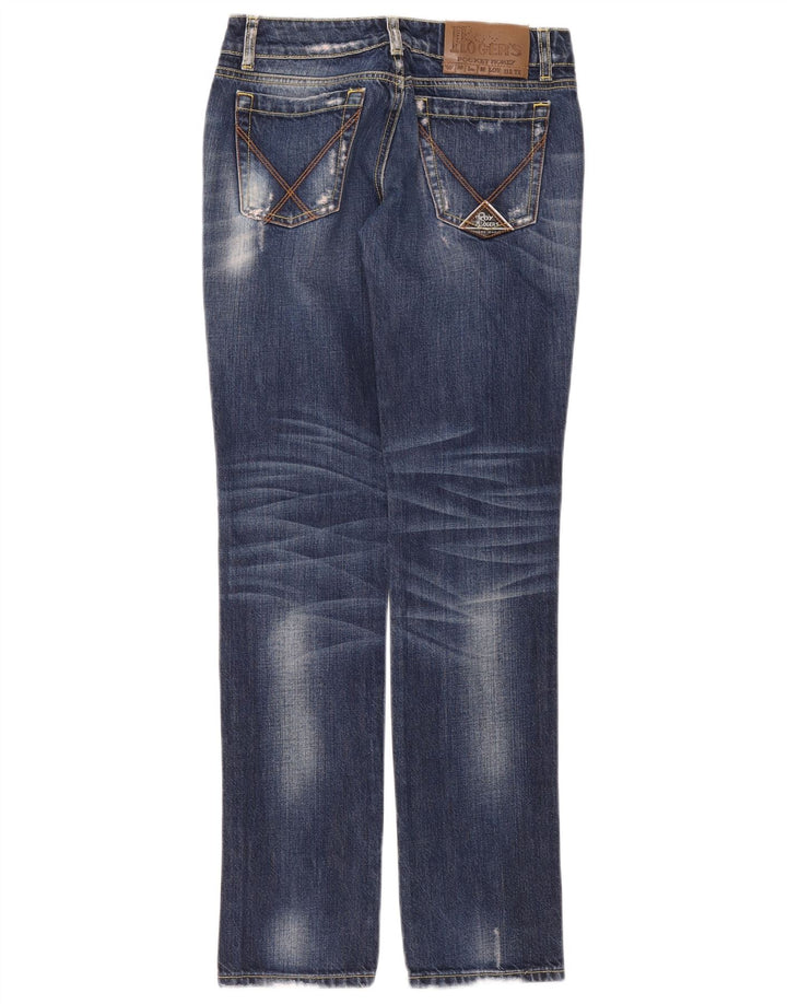 Calça jeans reta feminina Roy Rogers desgastada W26 L32 algodão azul