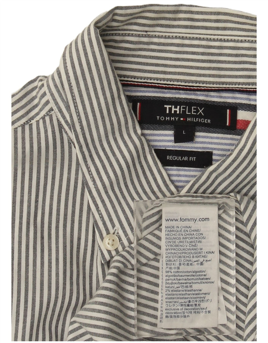 Camisa masculina TOMMY HILFIGER regular fit grande algodão listrado cinza