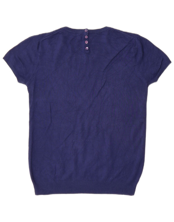 Suéter feminino Zara de manga curta com gola redonda Reino Unido 12 médio azul marinho
