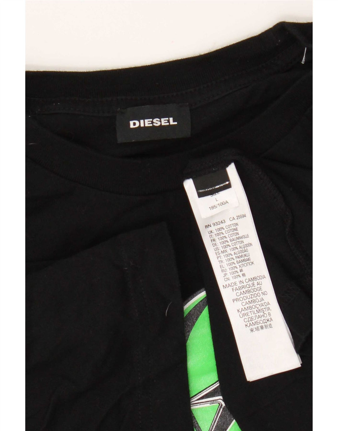 Diesel Camiseta masculina gráfica Top grande de algodão preto