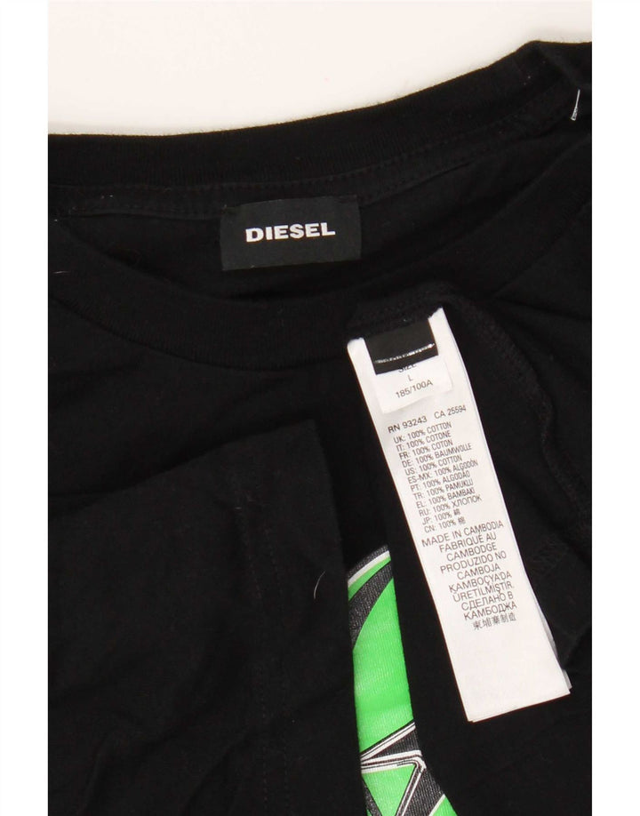 Diesel Camiseta masculina gráfica Top grande de algodão preto