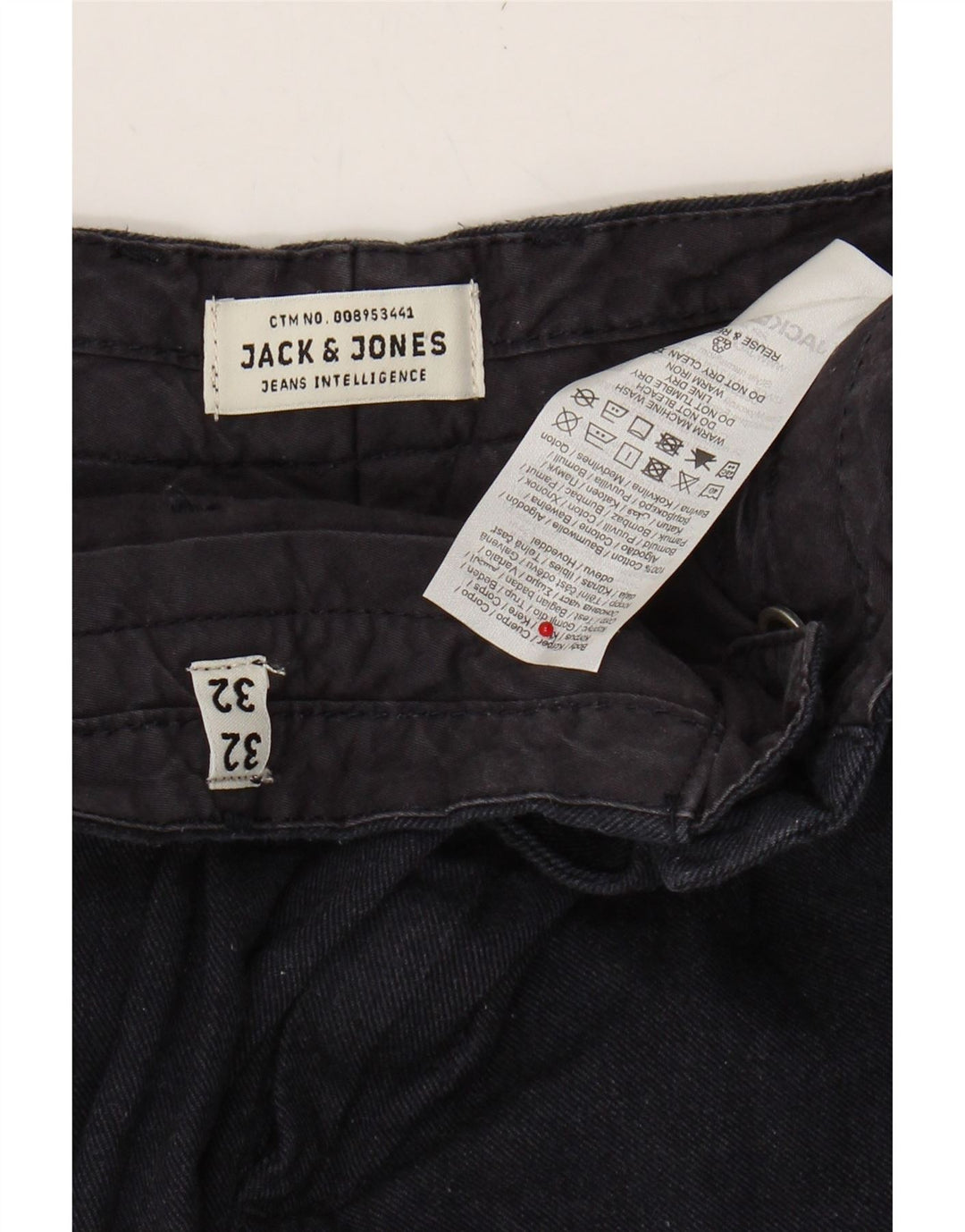 JACK & JONES Mens Slim Cropped Trousers W32 L25 Navy Blue Cotton Vintage Jack & Jones and Second-Hand Jack & Jones from Messina Hembry 