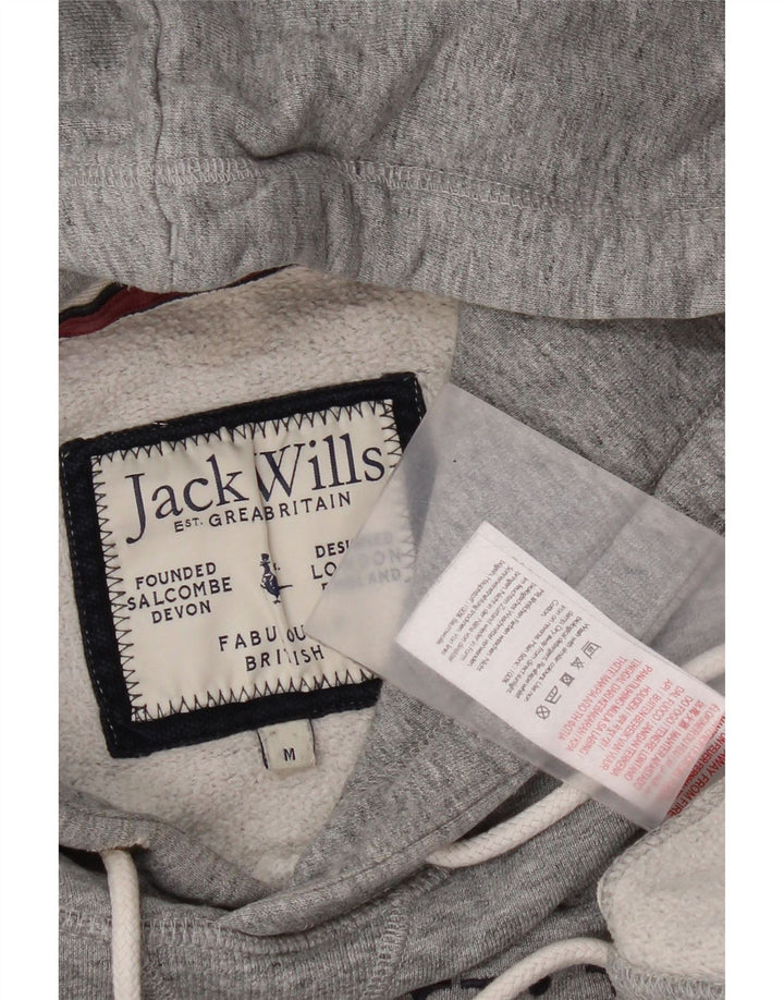 Suéter masculino com capuz gráfico Jack Wills, algodão manchado cinza médio