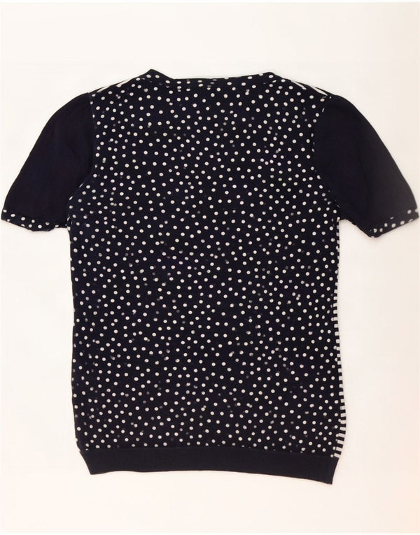 Max Mara Blusa feminina de manga curta Top UK 12 risca de giz azul marinho médio
