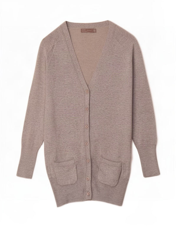 Suéter cardigã feminino Zara Longline Reino Unido 10 pequeno algodão cinza