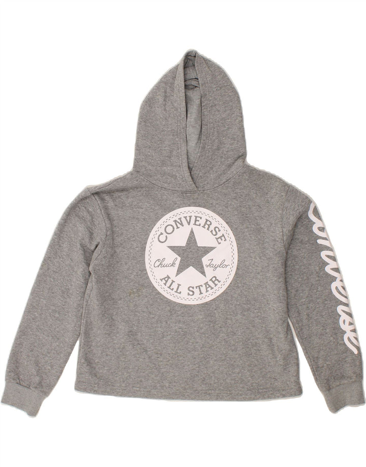 CONVERSE Girls Graphic Hoodie Jumper 13-14 Years XL Grey Cotton Vintage Converse and Second-Hand Converse from Messina Hembry 