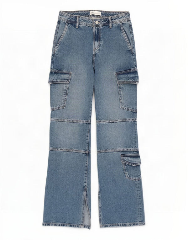 Calça Jeans Cargo Straight Zara Feminina EU 34 2XS W28 L31 Azul