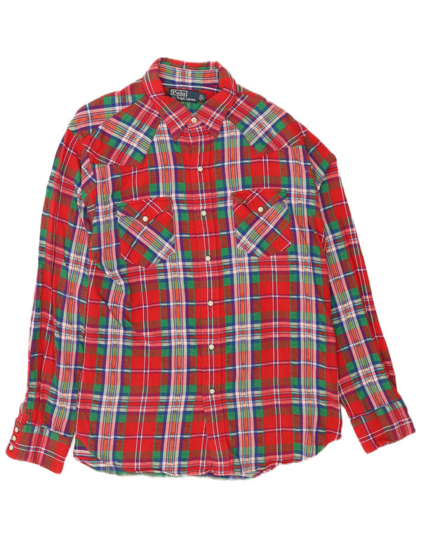 Camisa masculina de flanela Polo Ralph Lauren grande algodão xadrez vermelho