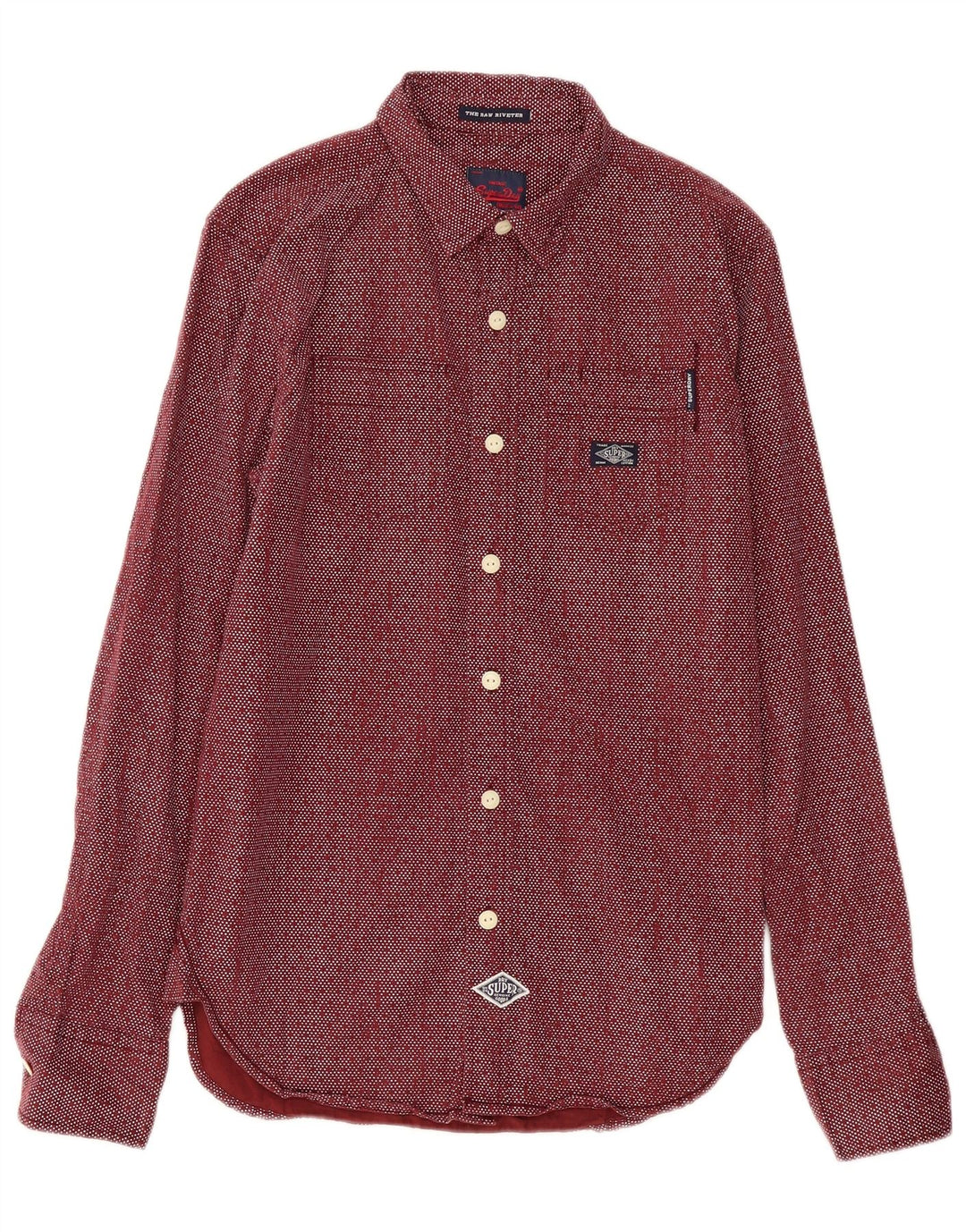 Camisa masculina Superdry médio algodão manchado Borgonha