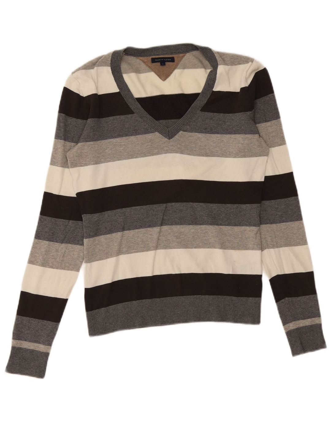 Suéter feminino Tommy Hilfiger com decote em V Reino Unido 10 pequeno multicolorido