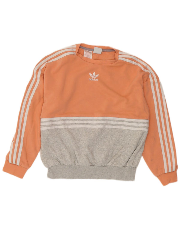 ADIDAS Womens Sweatshirt Jumper UK 12 Médio Laranja Colourblock Algodão