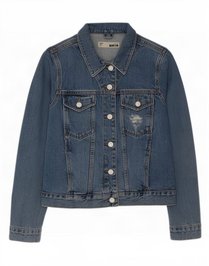 Jaqueta jeans feminina Topshop Reino Unido 10 algodão azul pequeno