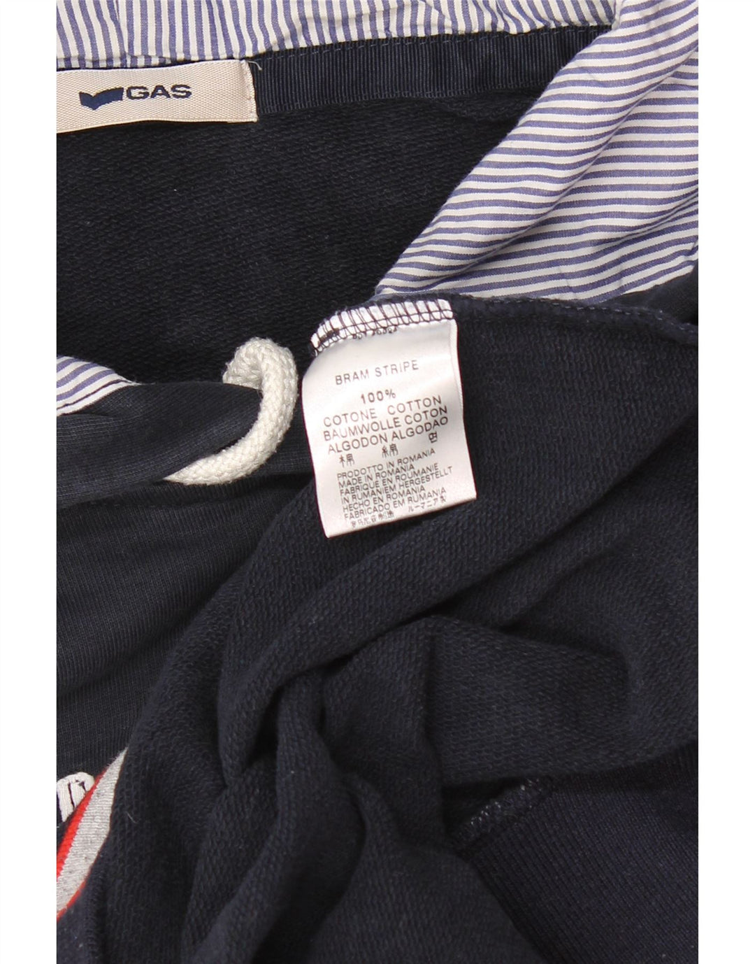 GAS moletom com capuz gráfico masculino grande algodão azul marinho