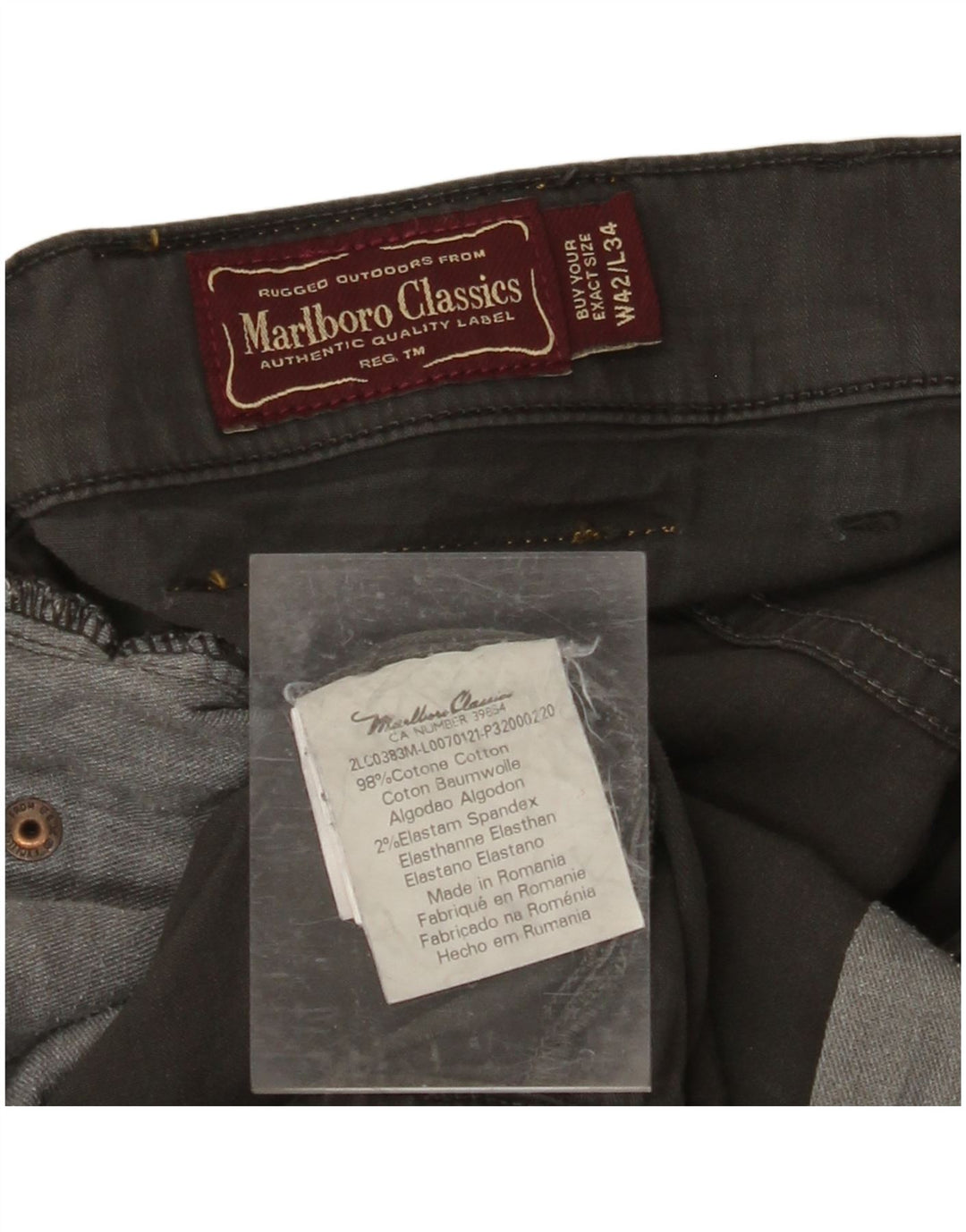 MARLBORO CLASSICS Calça masculina reta casual W42 L34 algodão cinza