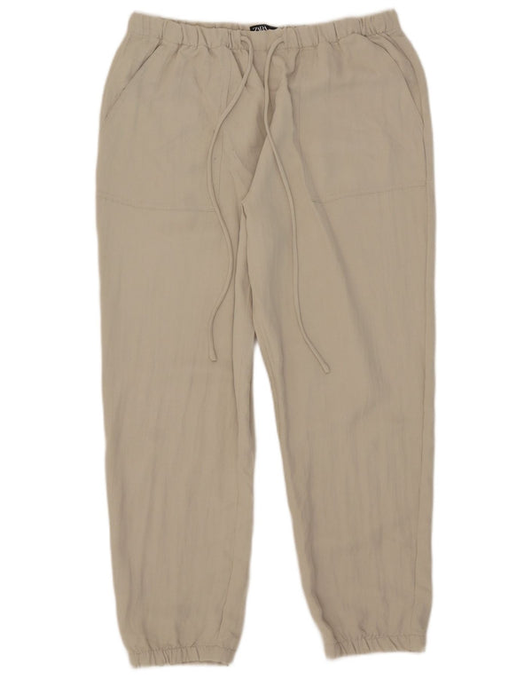 Zara Calça feminina joggers cortada média W28 L25 poliéster bege