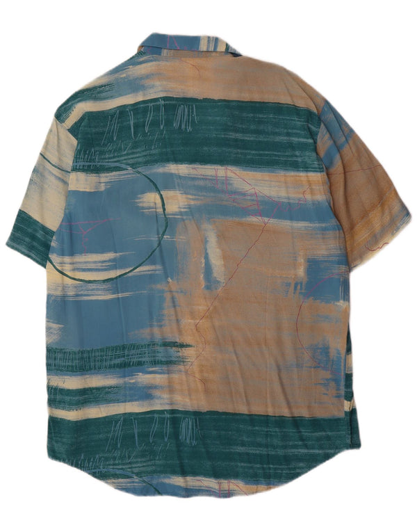 Camisa masculina vintage abstrata padrão manga curta média multicolorida