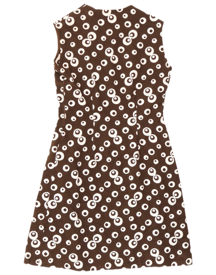 Vestido vintage feminino com estampa abstrata sem mangas em linha A Reino Unido 8 pequeno marrom