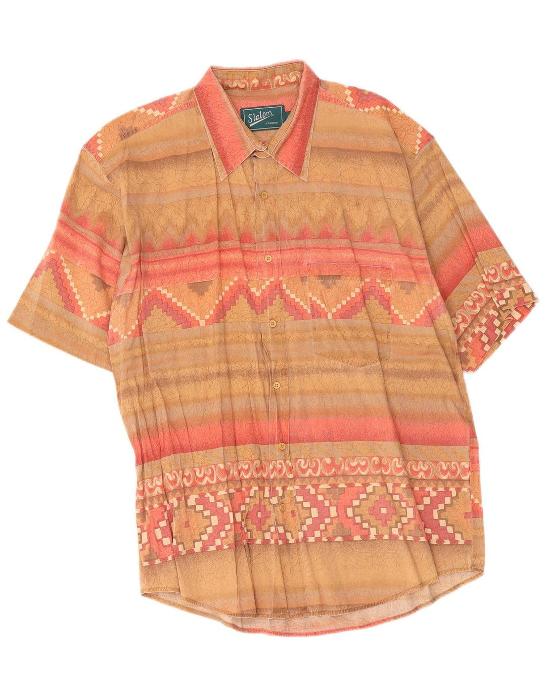 Camisa masculina vintage manga curta XL bege geométrica
