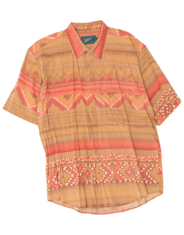 Camisa masculina vintage manga curta XL bege geométrica
