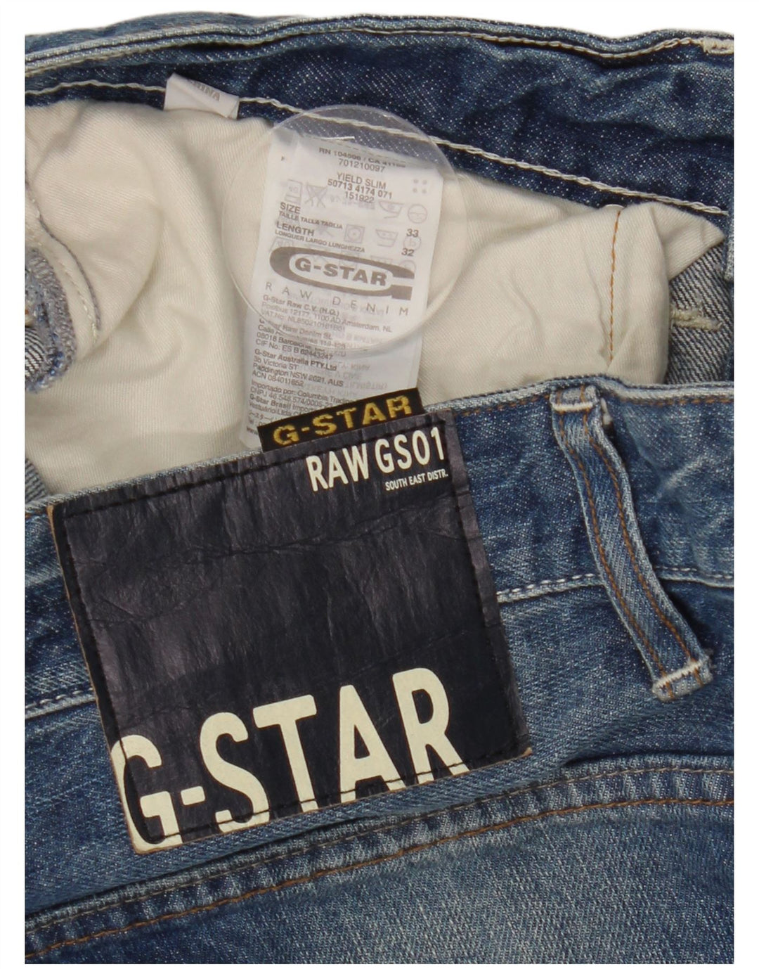 Jeans masculinos G-STAR Yield Slim W33 L32 algodão azul