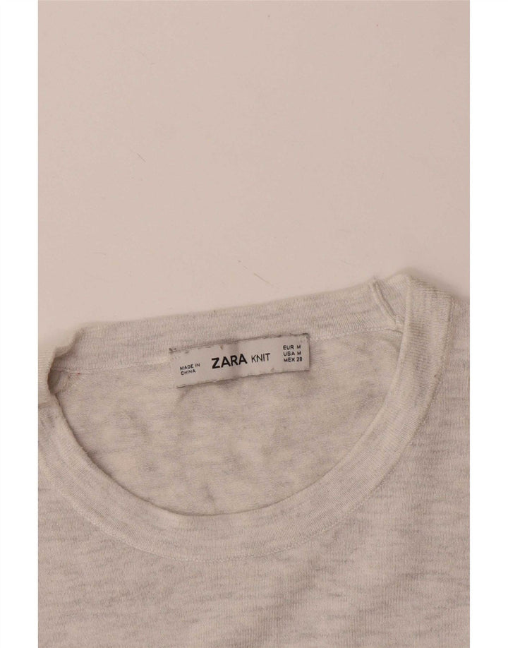Suéter feminino Zara com gola redonda, Reino Unido 12 cinza médio manchado