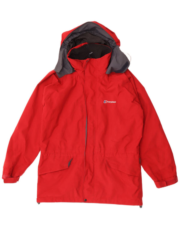 Jaqueta de chuva masculina Berghaus com capuz UK 38 poliéster vermelho médio