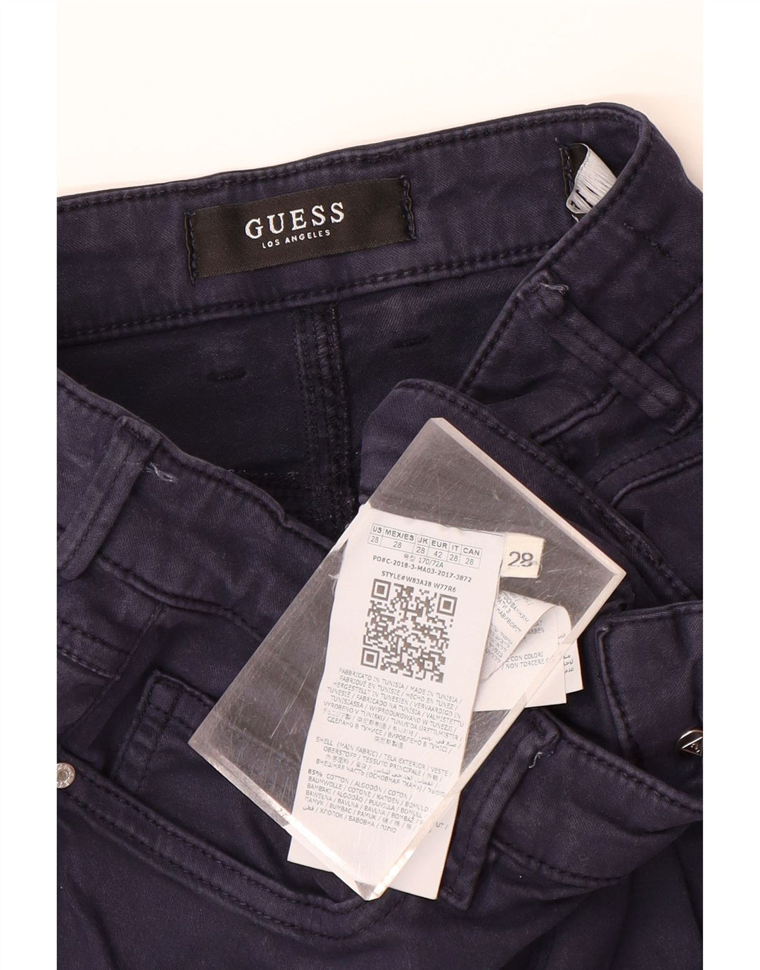 Calça feminina casual skinny de cintura alta GUESS W28 L30 algodão azul marinho