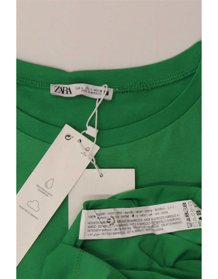 Blusa feminina Zara Top UK 16 grande algodão verde