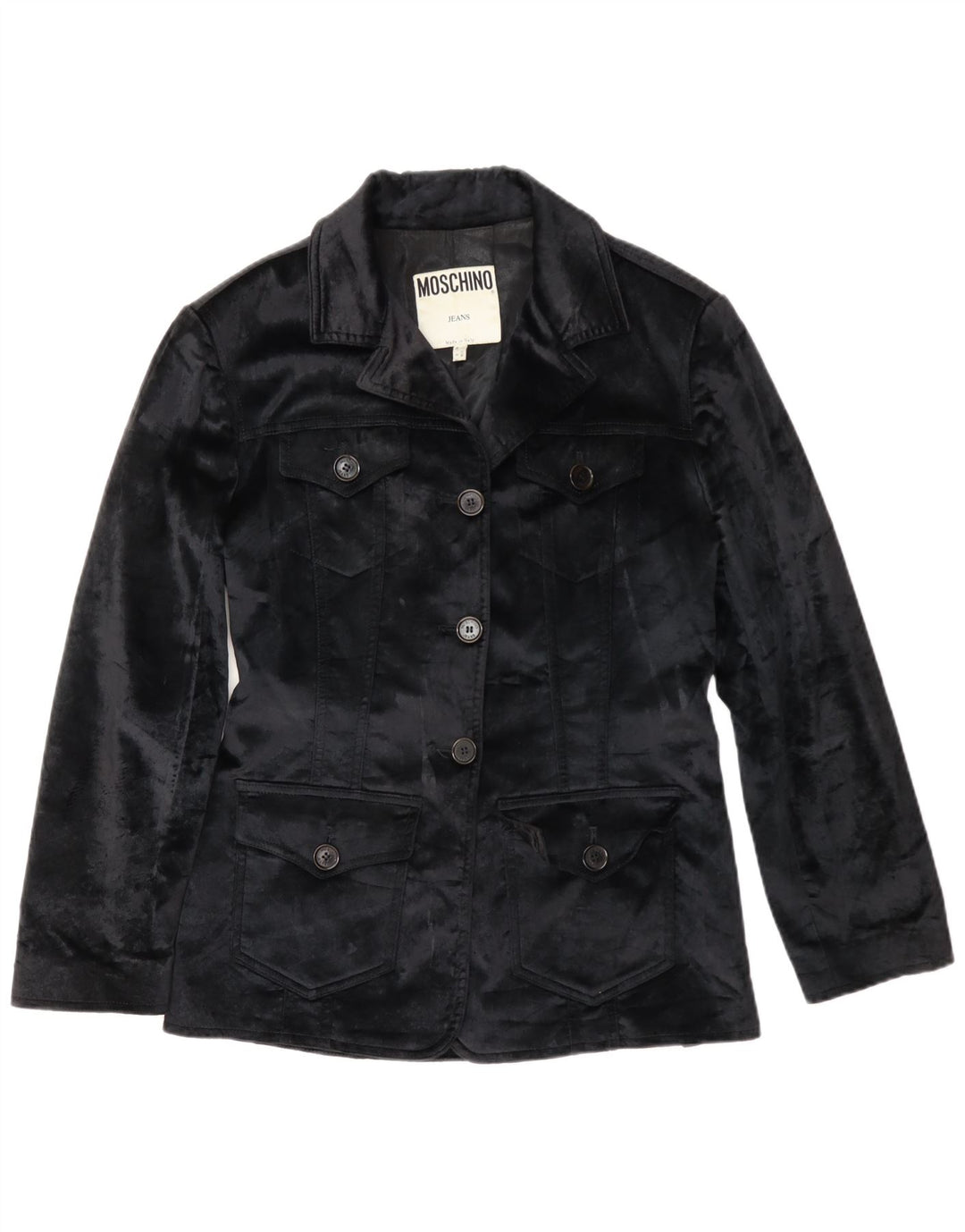 Jaqueta blazer feminina de veludo Moschino Reino Unido 12 médio preto