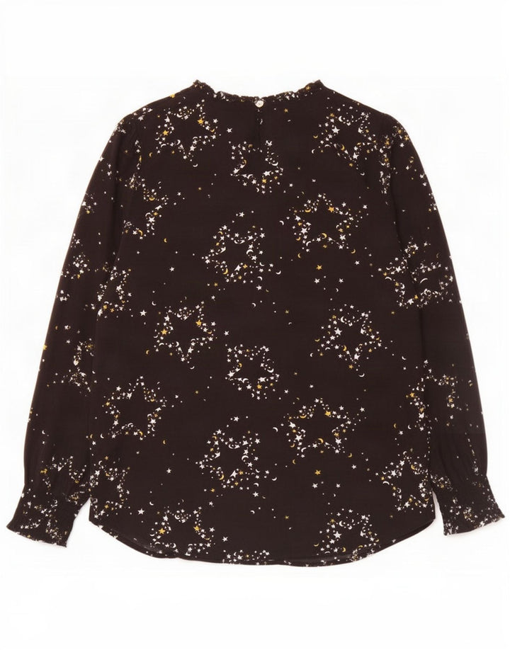 Blusa feminina Marks & Spencer com padrão abstrato Reino Unido 14 grande preta