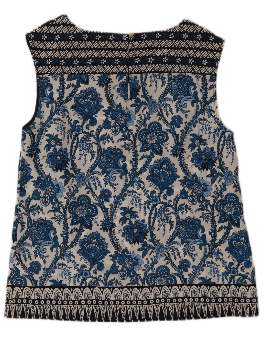 Blusa feminina sem mangas Oasis UK 12 poliéster floral azul médio