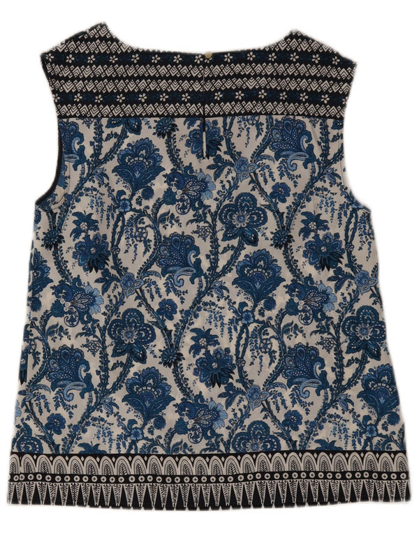 Blusa feminina sem mangas Oasis UK 12 poliéster floral azul médio